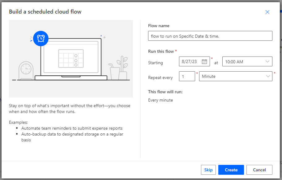 Scheduled cloud flow