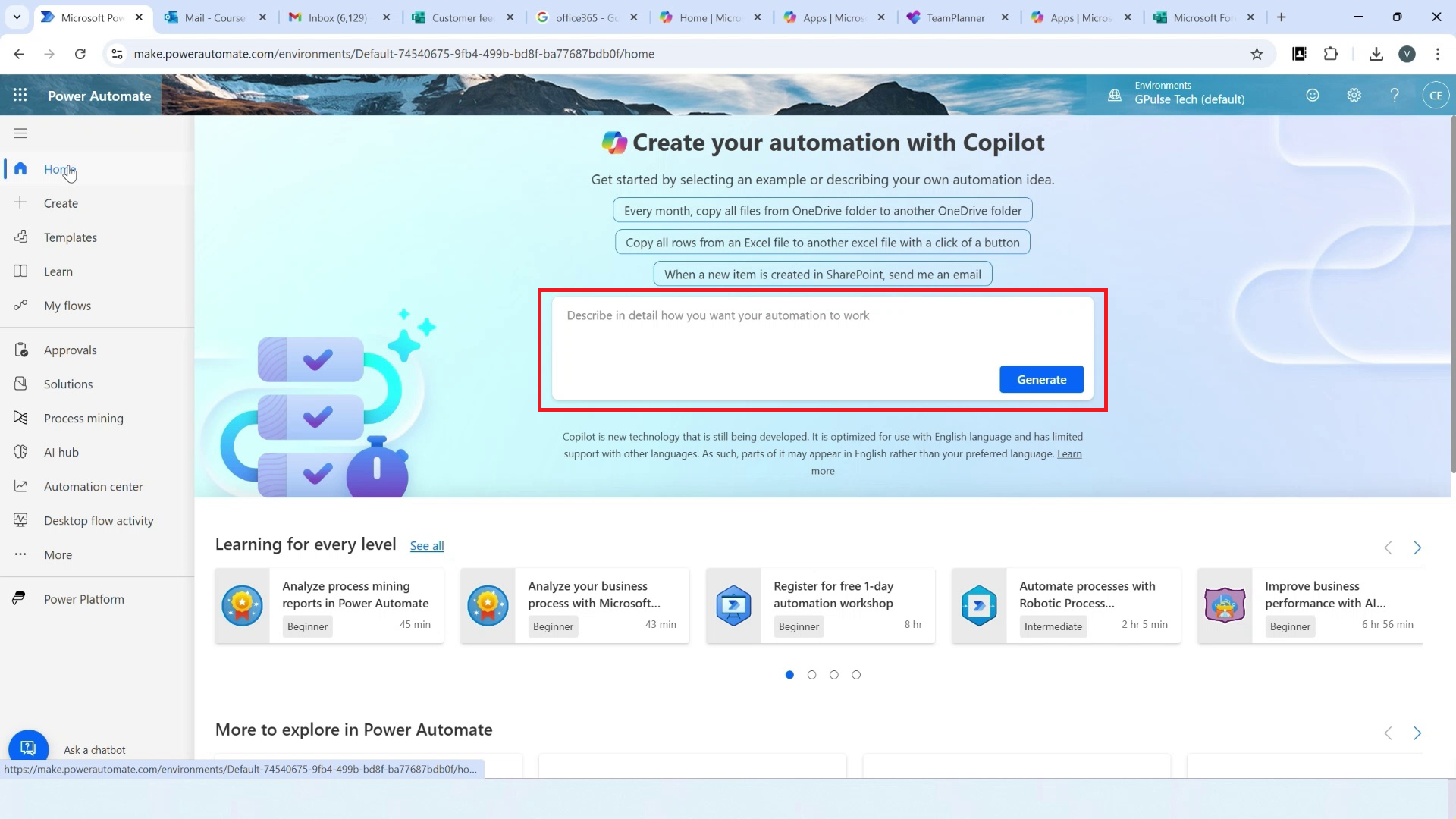 Build Power Automate flow using Co-Pilot Build Power Automate flow using Co-Pilot